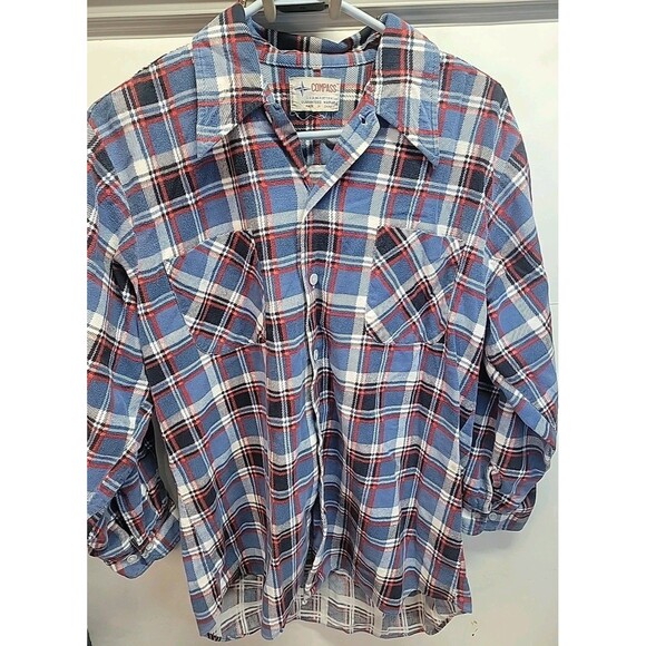 Vtg COMPASS Men's Medium Flannel Shirt Blue Plaid SZ M - Picture 1 of 10
